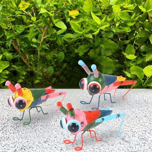 FONDUO Garten Figuren Deko Heuschrecke, Metall Gartendeko Für Draußen Wetterfest Frühlingsdeko Gartenfiguren Tiere Deko Garten Ornamente für Rasen Terrasse Frühling Sommer Dekoration (E)