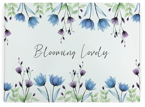 Floral Glass Worktop Protector - Blooming Lovely Smooth Kitchen Chopping/Cutting Board with Non-Slip Feet 39cm x 28.5cm (15 x 11)