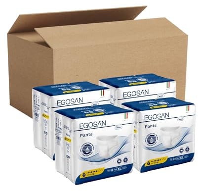 Egosan Windelhose Extra Vorratspackung 4 Packungen à 14 Stück, Dehnbare, Saugfähige Nachthose für Mittelschwere Inkontinenz, Voller Schutz, Anti-Geruchs-System, Hypoallergen, Unisex, Größe XL