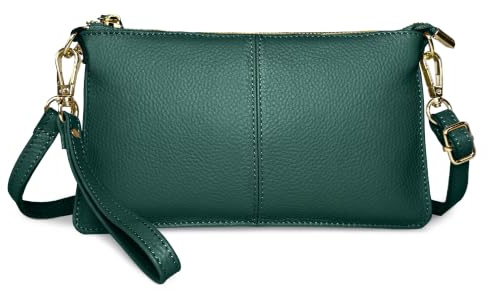 FORRICA Forest Green Clutch Bag for Women – Genuine Leather Cross Body Bag, Ladies Small Crossbody Phone Purse for Wedding, Evening & Party