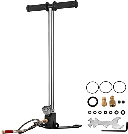 3 étapes PCP Pompe + Gauge de pression 450 0psi Pneu à billes de kayak de fusil gonflable pistolet d'air remplissage de pompe à main à haute pression,Emplois plus stables(Silver)