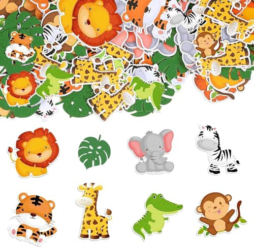 100 Stück Konfetti-Set, Konfetti Tischdeko Partydekorationen Streudeko (Dschungel Tiere)