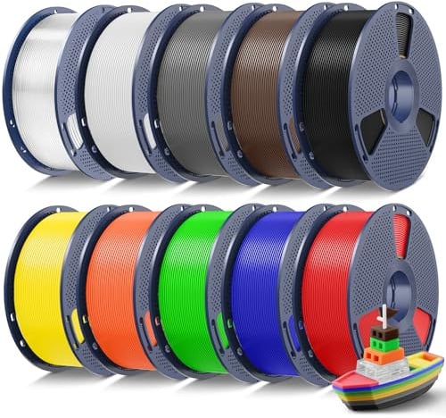 SUNLU 10KG PETG Filament 1.75mm Bundle, Strong PETG 3D Printer Filament Fit Most FDM 3D Printers, 1KG per Spool, Black+White+Grey+Red+Klein Blue+Green+Sunny Orange+Yellow+Transparent+Coffee Brown