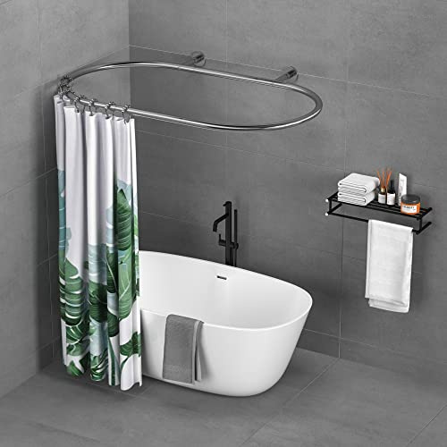 Sikaiqi Asta per tenda da doccia ovale in lega di alluminio con forma quadrata per vasche da bagno a pavimento (argento: 139,7 cm di lunghezza, 63,5 cm di larghezza)
