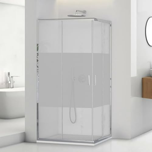 Box Doccia Angolare 70x90 Cm H195 Cm e Spessore 5mm Con Doppia Porta Scorrevole In Vetro Temperato Serigrafato - Profili Cromati Moderni Linea Tay