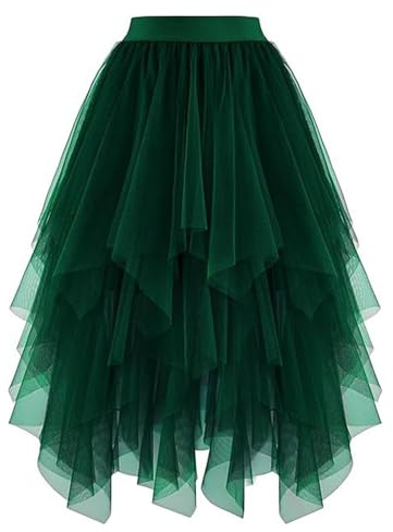 Tüllrock Damen Lang Midi Party Fee Mehrschichtig Unregelmäßiger Röcke Bund A-Linie Höhe Taille Elastischer Tutu Rock