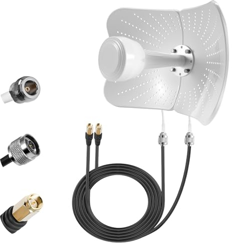Pixelure Antenna 5G 4G LTE Esterna Doppia Polarizzazione 22dBi Gain, 600-6000MHz Mimo Antenna Direzionale, Segnale Compatibile Router Mimo Direzionale, 2 Cavi da 10M, AntennaEsterna SMA/TS9