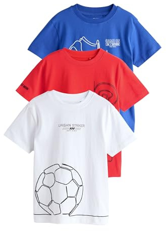 NEXT Jungen Regular Fit Kurzarm-T-Shirts mit Grafik, 3er-Pack Red/Blue/White Football Numeric_122