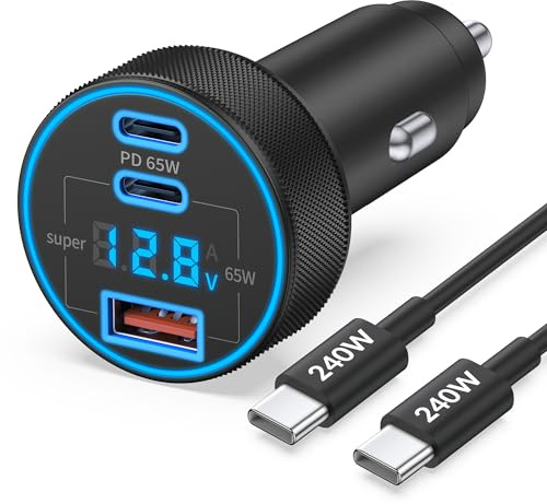 130W 3-Port USB C Super Fast Car Charger (with Voltage Display) for Samsung