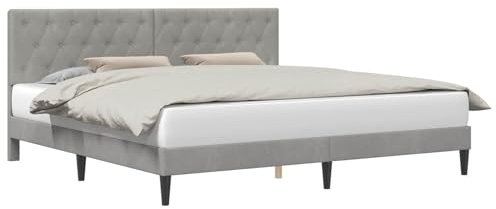 vidaXL Bettrahmen mit Kopfteil Hellgrau 200 x 200 cm Samt, Modernes Schlafzimmer, schicke Samt-Bettgestell, rechteckiges Design, Elegante Bettwäsche, praktischer Stil