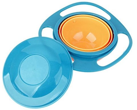 FORUMALL Cuenco giratorio de 360 grados para niños pequeños, evita derrames de alimentos (azul)