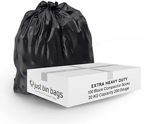 100x Extra Heavy Duty XXL Compactor Sacks - Refuse Sacks | 20kg Capacity- 200 Gauge, 50 Micron Strong Rubbish Dustbin Bags