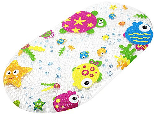 TOPSKY Non-slip Bath Mat, Kids Mat Shower Mat with Suction Cups Bright Cartoon Printed for Bathtub Children Mat, 39 x 69cm (Colorful Ocean)