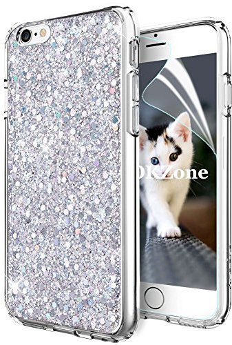 OKZone iPhone 6S Plus Hülle,iPhone 6 Plus Hülle, Glitzer Bling Design Weich TPU Handy Tasche Rückseite Hülle Etui Cover TPU Bumper Schale für Apple iPhone 6 Plus/iPhone 6S Plus (Silber)