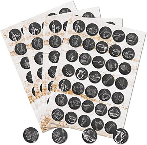 Logbuch-Verlag 140 vintage Sticker mit Küchen Motiven Kochutensilien Essen Aufkleber für Rezeptbuch Geschenke Schule 3 cm schwarz weiß