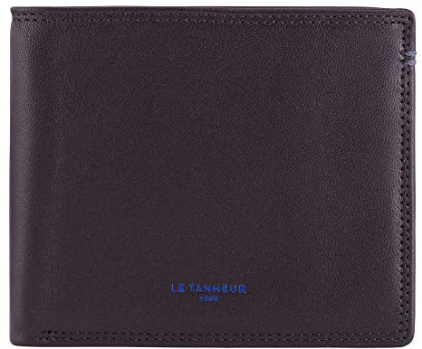 Le Tanneur, portefeuille à rabat, en cuir lisse, homme, 2 poches plates, poche ID, poche monnaie à rabat, 2 poches billets, 8 compartiments cartes, accessoire métallique finition canon de fusil