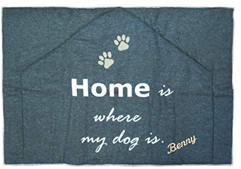 Fussenegger Hundematte mit Wunsch-Name bestickt 80 cm x 120 cm gefüttert home is where my dog is mit Name personalisiert SILVRETTA anthrazit