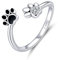 NewL Fingerringe für Frauen, aus 925er Sterlingsilber, mit schwarzer Emaille, mit Hundepfotenabdruckmotiv, verstellbar, antiallergischer Schmuck