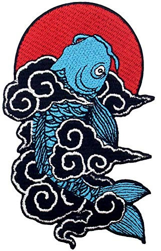 Aufnäher, bestickt, Design: Japanische Koi Fische, zum Aufbügeln oder Aufnähen