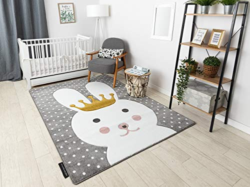 rugsx Kinderteppich Petit für Babyzimmer, Spielteppiche, Kinderzimmer, HASE grau 160x220 cm