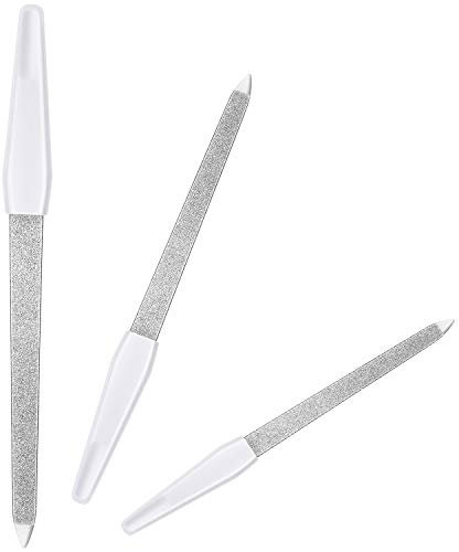 3 Pcs Metal Nail File for Women Sapphire Nail File Plastic Long Handle Nail Buffer Nail Care Manicure Tool Accessories (White, 17.2 cm, 15.2 cm, 12.5 cm)