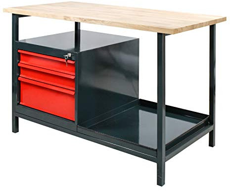 DEMA Werkbank Eko 3S 120x60 cm – Arbeitstisch mit 3 Schubladen, robuster Arbeitsplatte, pulverbeschichtet, rot, ideal für Werkstatt und Garage
