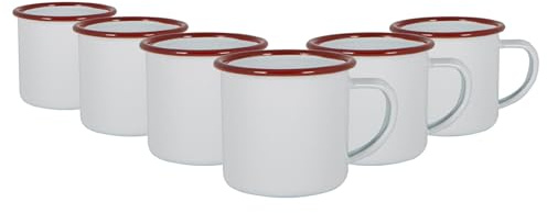 Argon Tableware Enamel Espresso Cups - 130ml - Red - Set of 6 Metal Drinking Mugs Teacup Coffee Mug Set Hot, Cold Drinks Cups for Home, Kitchen, Dining, Travel, Camping, Hiking & Outdoor Use