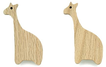 PLT 2 tiradores de madera de roble sin tratar con diseño de jirafa, pomos para cómoda, armario, cajón, puerta, habitación de los niños, idea de regalo (2, jirafa)