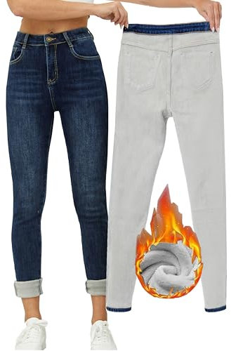Yehopere Jean d'hiver doublé en polaire pour femme, coupe ajustée, chaud, taille haute, XX-Large