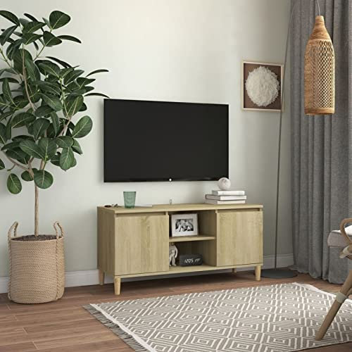 Catherinol TV-Schrank, Komodenschrank, TV Lowboard, TV Möbel, Fernsehschrank, TV Board, für Wohnzimmer Schlafzimmer,TV-Regal, mit Massivholz-Beinen Sonoma-Eiche 103,5x35x50 cm