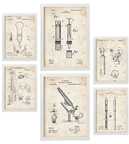 Nacnic Set von 6 Plakaten mit Medizin Patenten. Plakate mit Retro-Patentabbildungen. Inneneinrichtung im Vintage-Stil. Grösse A4 und A3. Mit Rahmen.