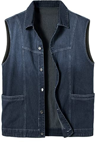 Herothorn Homme Gilet en Denim Veste Courte sans Manches en Jean Vintage Sans Manches Veste à la Mode Classique Décontractée Jean