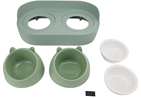 Double Dog Bowl, Non Slip Puppy Food Bowl Non-Spill Dog Food and Water with Stand for Cats Puppies Small Dogs Water Food Feeding(Green)