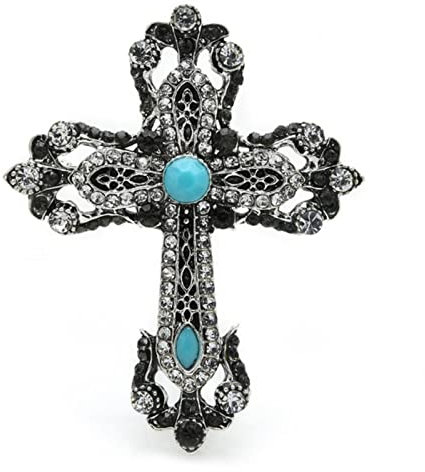 Blau Strass Kreuz Broschen Damen Unisex 2-Farben Vintage Cross Office Casual Brosche Pins Geschenke