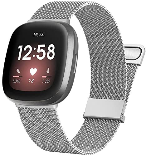 Armband für Fitbit Versa 4/Fitbit Versa 3, Mesh Edelstahl Ersatzband Doppelmagnet Armband für Fitbit Versa 4, Fitbit Versa 3, Fitbit Sense 2, Fitbit Sence 1, Damen Männer