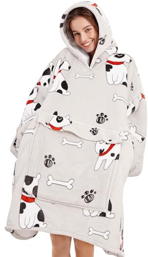 Narecte Blanket Hoodie Women & Man,Premium Sherpa Fleece Oversized Hoodie Blanket with Giant Pocket for Women,Super Cozy and Big Wearable Blanket Hoodie Sweatshirt Gift Dog