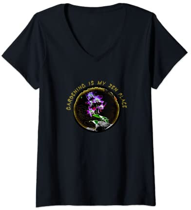 Damen Gardening Is My Zen Place Japanische Orchidee T-Shirt, Violett T-Shirt mit V-Ausschnitt