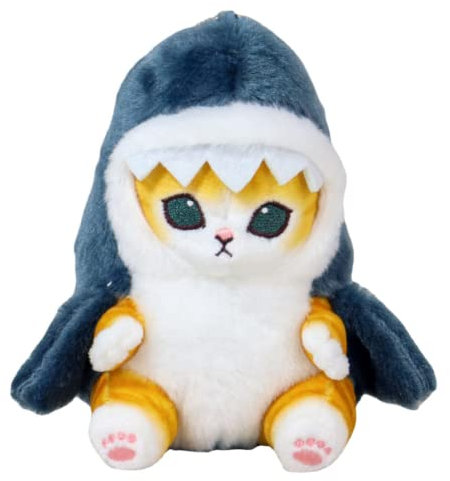 DEYROS Cute Shark Cat Fried Shrimp Cat Plush Doll Pendant Doll Beautiful Room Car Bag Decoration Pendant Opening 13cm (A)