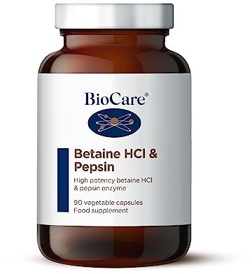BioCare Betaine HCL & Pepsin | High Potency Betaine Hydrochloride & Pepsin Enzyme - 90 Capsules