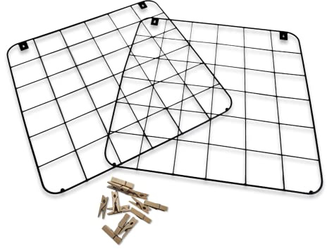 BUSDUGA 4053 2er Set Metall-Wandgitter mit 12 Holz-Clips 48,5x48,5 cm Pinnwand Fotowand