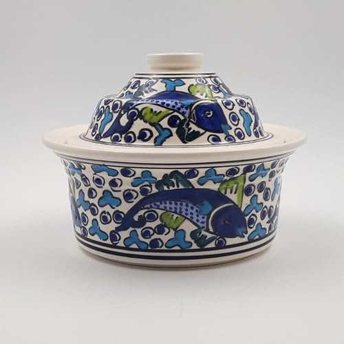 Querouana Schmortopf mit blauen Fischen, Durchmesser 20 cm