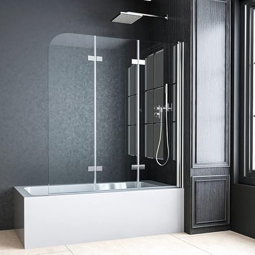 Duschwand für Badewanne 120x140cm Duschtrennwand 3-teilig Faltbar Badewannenfaltwand Duschabtrennung Badewanne mit 5mm ESG Sicherheitsglas