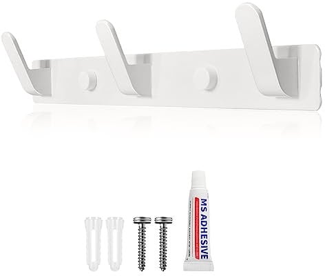 Sevenpers Appendiabiti da Parete Bianco, Attaccapanni da Muro Moderno Design con 3 ganci per ingresso cucina bagno due metodi di installazione
