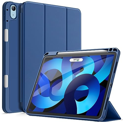 JETech Funda para iPad Air 11 Pulgadas M3/M2 (2025/2024), iPad Air 5/4 (10,9-Pulgadas, 2022/2020 Modelo, 5.ª/4.ª Generación) con Portalápiz, Slim Tableta Cover con Suave TPU Trasera (Marino)