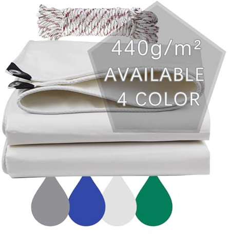 Jianyana Lonas, PVC 440 g/m² Lona Impermeable Exterior Lona Remolque Lona Piscina con Ojales, Diez Metros de Cuerda, Colore: Blanco (2 x 3 m)
