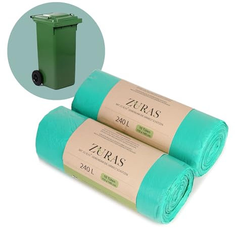 ZURAS 240 Liter Biomüllbeutel 20 Stk. kompostfähige, biologisch abbaubare Müllbeutel auf pflanzlicher Basis, DIN EN 13432 zertifiziert und geprüft, reißfest und wasserdicht