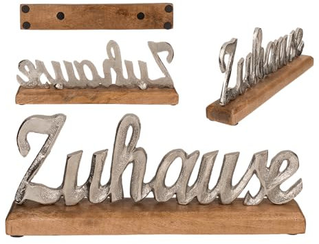 Silberfarbener Schriftzug, Zuhause, auf Holz-Standfuß, ca. 31 x 12 cm, Braun