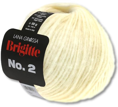Frida's Wollhaus Lana Grossa 50 g Brigitte No. 2 Netzgarn Wolle Garn Alpaka Baumwolle 46 Farben (16 | Rohweiß)