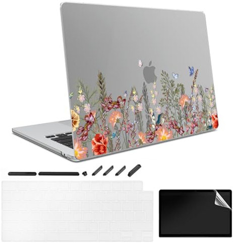 TeDaWen Hülle Kompatible mit MacBook Air 13,6 Zoll 2025-2022 Release Modell: M4 A3240 M3 A3113 M2 A2681 Chip, Gedrucktes Muster Hartschale Laptop Hülle für MacBook Air 13,6 Zoll,Blumen