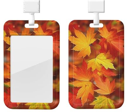 Porte-badge avec cordon - Feuilles d'automne en érable - Pour infirmière, médecin, bureau, nom de bureau, poche pour carte de crédit